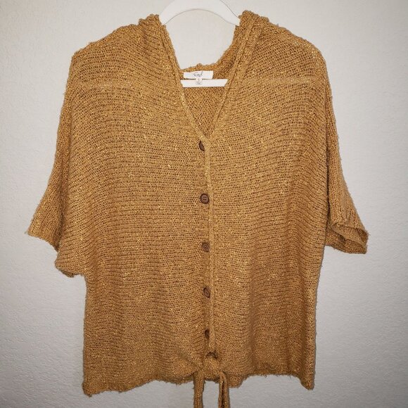 easel Sweaters - Easel Dark Woman Size S Gold Cardigan Sweater Hooded Button Chunky Fall